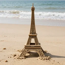 eiffel tower made of sand on the beach