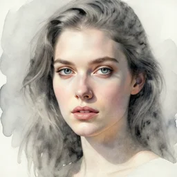 one beautiful face woman, grey, colorless and silent, watercolor portraits by Luke Rueda Studios and David downton