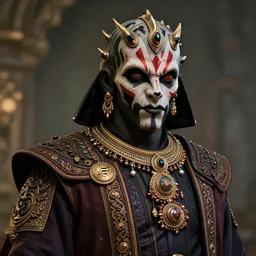 portrait of darth maul wearing intricate hindu accessories clothes by greg rutkowski, by studio ghibli, digital art, trending on artstation, hd, 8 k, highly detailed, good lighting, beautiful, epic, masterpiece