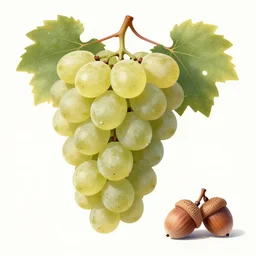 white wine grapes and quercus robur english oak acorns, minimalist, highly detailed, digital painting, trending on artstation, concept art, sharp focus, illustration