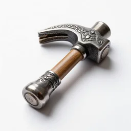 ornate sledgehammer, high detail macro photography, isolated on a pure white background, centered, entire object in frame, sharp focus, soft studio lighting