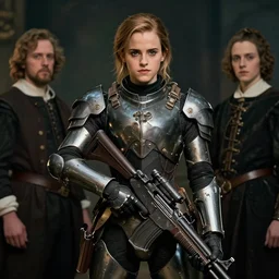 emma watson wearing metal gear armor holding rifle dramatic lighting art by rembrant by vermeer by Yoji Shinkawa by Richard Schmid  by greg rutkowski by Sandra Chevrier by Jeremy Lipking cinematic dramatic