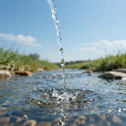 water dripping up from a river into the blue sunny hot sky, desolate dead planet, hyper detailed photorealistic, dramatic lighting