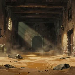 realistic interior shot from howl's moving castle ( 2 0 0 4 ) of a flooded desert prison, cartoon, depth of field.