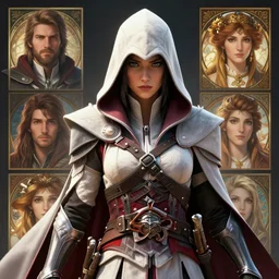 cassandra cain in assassin's creed armor, wearing a hooded cloak, beautiful face!!!!, 2 7 years old, cg animation, realistic, character select portrait, by artgerm, greg rutkowski, alphonse mucha, 3 d
