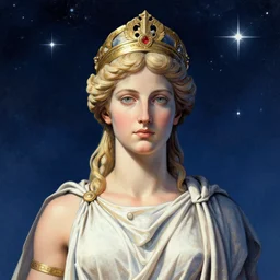 portrait of athena the goddess of wisdom drawn by artgerm, stars in the night sky background, digital artwork by karol bak and rhads