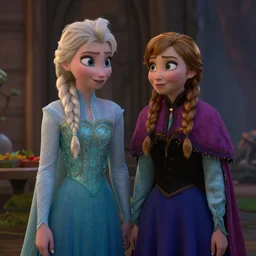 elsa & anna in jurassic park movie scene, rim light, hyper realistic, cinematic frame