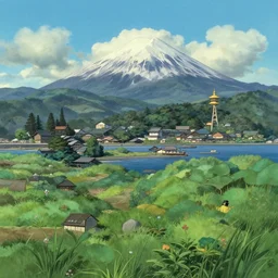whimsical landscape by magritte and studio ghibli, odawara, hakone, surrealist