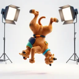 Scooby Doo doing a backflip, studio lighting, white background, blender, trending on artstation, 8k, highly detailed