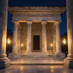inside a marble temple with torches at night, digital art, masterpiece, 4k