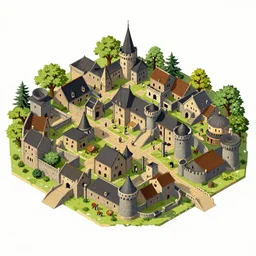 a medieval city, isometric