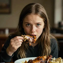 a portrait of greta thunberg eating cochinillo in the style of hans zatzka, high details, cinematic, 8 k resolution, beautiful detailed, artstation trending, octane render, unreal engine