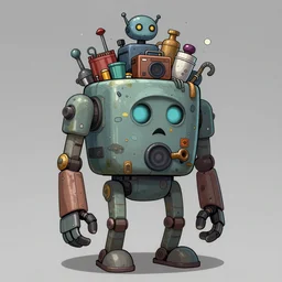 a drawing of a robot with a lot of stuff on top of it, concept art by Nyuju Stumpy Brown, deviantart contest winner, toyism, concept art, apocalypse art, 2d game art