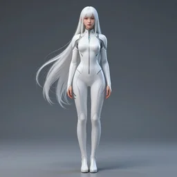 upright and straight girl, bae suzy, scifi, futuristic design, full body model, long white hair, character design, cinematic lighting, highly detailed, by beeple, goro fujita, smooth gradient.