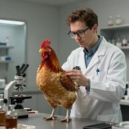 mad scientist creating a robotic chicken, trending on artstation, hyperrealism