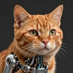 an orange tabby cat with robotic parts and circuitry, artstation, concept art, smooth, sharp focus, illustration, highly detailed, octane render