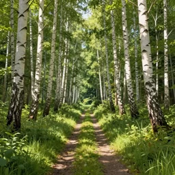a hq beautiful digital matte painting detailed forest light grassy path with stunning white birch trees in the summer sun, james gurney, constrast 8 k resolution trending on artstation
