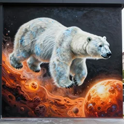 an ice bear flying to mars by onur dinc, an impressive intricate detailed mural painting, onur dinc, grafitti art