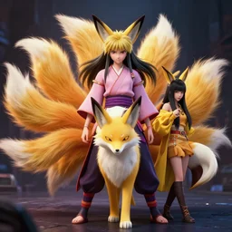 an ultradetailed full shot of kurama the fox demon 8 tails pokemon, jisoo blackpink, by tian zi trending on artstation : 1. 7, cinematic lights, thomas kinkade, 4 k octane render