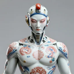 portrait of a chinese masculine male cyberpunk machine, machine face, upper half portrait, decorated with chinese opera motifs, muscular arms, asian, fine china, wuxia, traditional chinese art, intricate, elegant, highly detailed, symmetry, headpiece, digital painting, artstation concept art smooth sharp focus, illustration, art by artgerm and greg rutkowski alphonse mucha 8 k