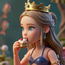 highly detailed closeup, face profile portrait of greta thunberg as a tin toy fairytale goth princess wearing a crown eating cakes, bikini, unreal engine, nicoletta ceccoli, mark ryden, earl norem, lostfish, global illumination, detailed and intricate environment