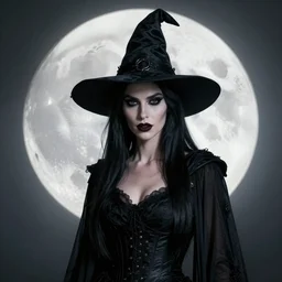 portrait of Anna Millerstone as a Dark evil witch, big moon in the background, dramatic lighting, book cover by Albert Bierstadt, yoji shinkawa, 4k, digital art, concept art, trending on artstation