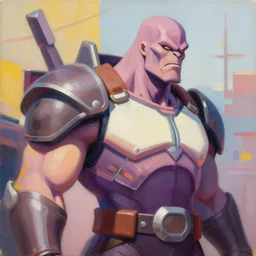 greg manchess portrait painting of drax the destroyer as overwatch character, medium shot, asymmetrical, profile picture, organic painting, sunny day, matte painting, bold shapes, hard edges, street art, trending on artstation, by huang guangjian and gil elvgren and sachin teng