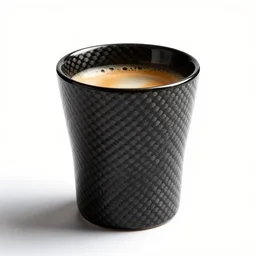 carbon fiber espresso shot, photorealistic, isolated on a pure white background, centered, entire object in frame, sharp focus, soft studio lighting