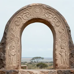 a spiritual frame selknam stone arch, engraving by goya, aboriginal, symmetrically centered, close shot