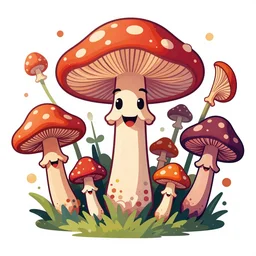 psychedelic mushrooms with faces wide angle shot, white background, vector art, illustration by frank frazetta