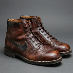 a photo of a ancient medieval leather nike shoes, 4 k