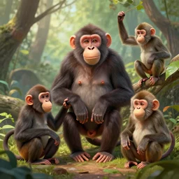 A menagerie of happy apes and monkeys, fantasy, elegant, very detailed, artstation
