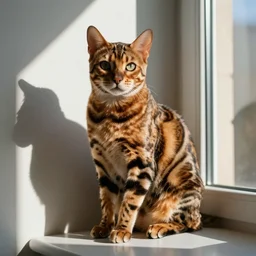 Bengal cat sitting on the window,sunny