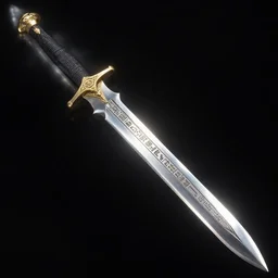 full color page scan reference sheet of long sabers, narrow at the base, wider at the tip ; the blade has several serrations, steel gleams sunlight, ornaments as etched hieroglyphs unknown language, amazon ebay sell, black background, back light, detail intricate, sharp focus, digital fantasy art