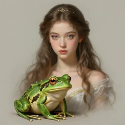 hyperdetailed fantasy portrait of princess and the frog with studio lighting. by greg rutkowski, highly detailed, digital painting, artstation, smooth, sharp focus illustration, artstation hq. intricate, elegant, 8 k, unreal engine. art by wlop and artgerm and ayami kojima. dan mumford, tomokazu matsuyama, takato yamamoto