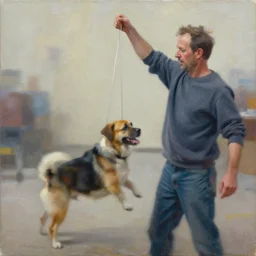 painting by jon hale of nathan fielder holding pupper strings, masterminding, paint streaks, action lines!!!, visible texture, blurry, blurred