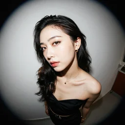a portrait of an elegant lady, fisheye lens