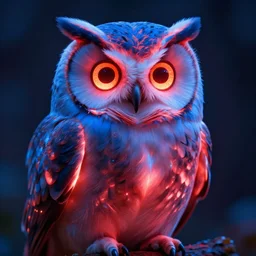 glowing owl, blue and red colours, highly detailed, digital art, sharp focus, trending on art station