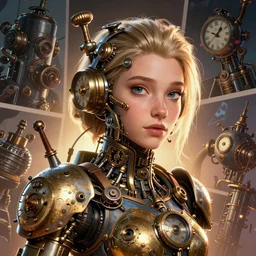 selfie of clockwork girl engineer concept Blizzard pixar maya engine, clock-punk, steam-punk, diesel-punk, on stylized background splash comics global illumination lighting artstation  lois van baarle, ilya kuvshinov, rossdraws,