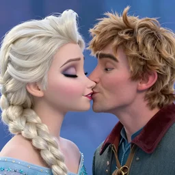 closeup of elsa and kristoff kissing