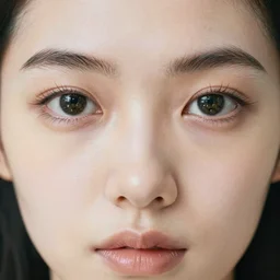 realistic photo of a face of very beautiful girl face, symmetrical, skin is made of white fluffy hairs, eyes made of caviar, close up 1 9 9 0, life magazine reportage photo, natural colors