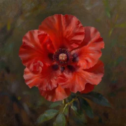 oil painting of a red flower by jeremiah ketner
