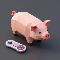low poly pig render unreal engine 5, ray tracing, in an isometric view using a playstation 1 ps 1 aesthetics, asset, blank background