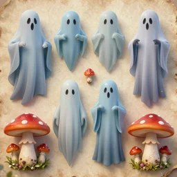 asset sheet, medieval folklore ghosts, fairies and toadstools candy crush props no background alpha channel