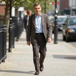 mr. bean walks down a street on a sunny day by eugene grasset