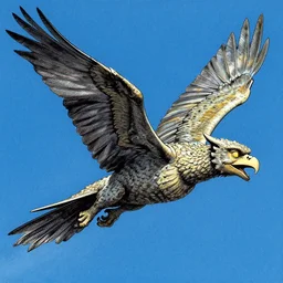 highly detailed beautiful photography of flying gargoyle with human face, sharp focus, dynamic lighting, elegant, harmony, beauty, masterpiece, by riccardo federici, by james jean, by craig mullins, by lois van baarle, by makoto shinkai, by greg tocchini, by greg rutkowski, illustration, ink draw, pen, blue background