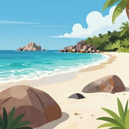 Vector art of the granite islands on the seychelles with a scenic view of the prestine beaches