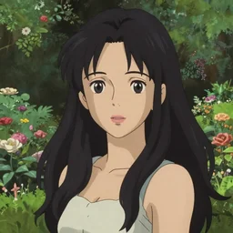 a beautiful girl with long black hair, royal garden background, sharp focus, intricate, digital painting, artstation, highly detailed, ambient lighting, portrait by Studio Ghibli, Makoto Shinkai, Rossdraws, artgerm, Ilya Kuvshinov, and Greg Rutkowski