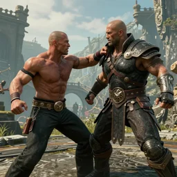 john cena fighting the rock in skyrim, 4 k, in - game footage