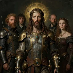 a symmetrical matte portrait of steampunk jesus. gaudy bearing. cinematic atmospheric lighting, painted, intricate, ultra - portrait of the innermost soul by dave dorman hieronymus bosch, cyril rolando, esher and natalie shau, whimsical, profound, impossible. trending on devaintart. dark, brooding,
